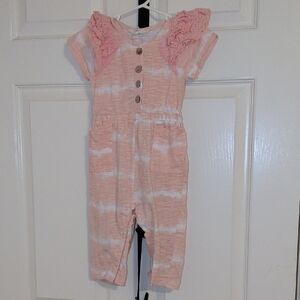 Jessica Simpson Peach & White Tie-Dye Romper with Lace Shoulders